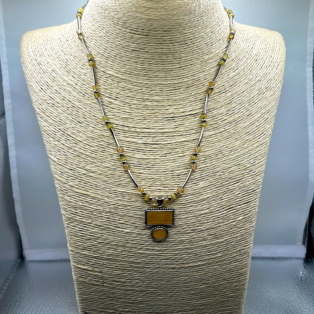 KC Yellow artistic pendant beaded necklace vintage style boho southwest unique